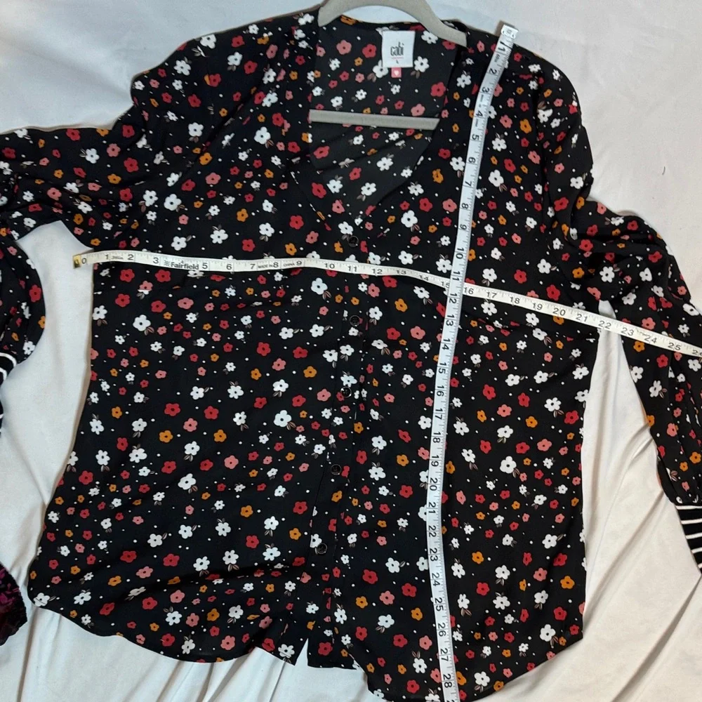CAbi Black Floral Blouse with Striped Cuffs - Picture 6 of 6